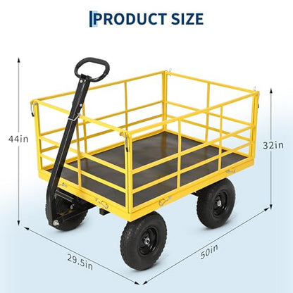 Garden Dump Cart Heavy Duty Wagon with Removable Sides - color: Yellow