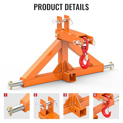3 Point Trailer Hitch 2” Receiver Quick Hitch Compatible with Cat 1 Tractor - color: Orange