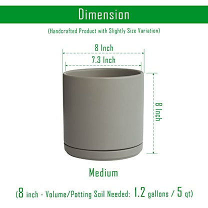D'vine Dev 8 Inch Ceramic Planter Pot, Grey, 94-O-D-3 - color: Gray, size: Medium