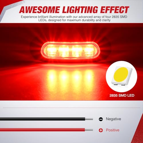Nilight 3.7" Red Oval Side Marker Light, 4 LED IP68 Waterproof - color: Red 3.7" 10Pcs