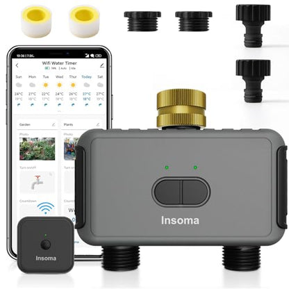 WiFi Hose Timer with Brass Inlet, 2-Zone Sprinkler Timer for Irrigation - color: Black, size: 2 Outlets - T