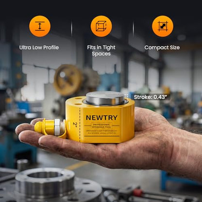 NEWTRY 10T Hydraulic Jack, 0.43" Low Profile Ram for Industrial Use