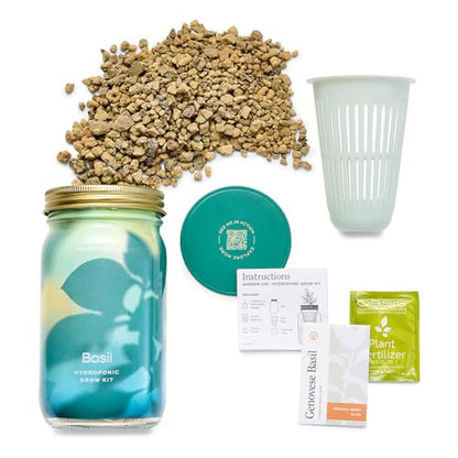 Modern Sprout Mason Jar+Replant Kit- Self-Watering Hydroponics System-Basil - color: Basil, size: Garden Jar + Replant Kit