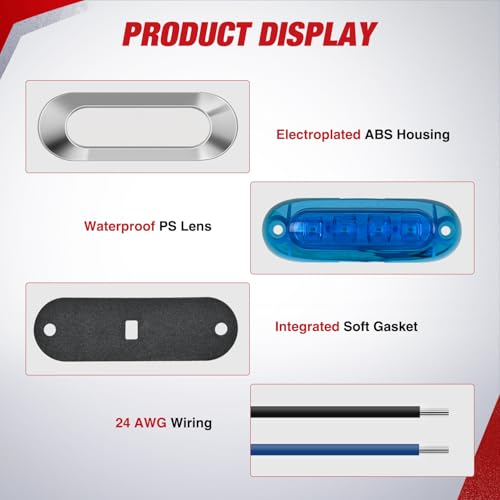 Nilight 3.7" blue Oval Side Marker Light, 4 LED IP68 Waterproof - color: Blue 3.7" 10Pcs