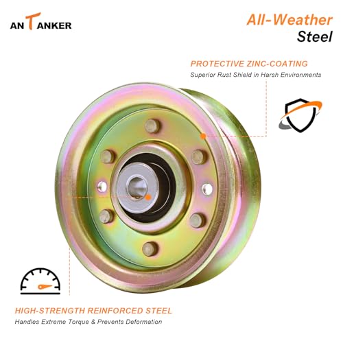 Antanekr 173437 532173437 Flat Idler Pulley for Craftsman Lawn Mower Tractor, Mower Pulley Fits Husqvarna Poulan 42” 44” Deck Replace 131494 532131494 173438 165888 LT16542 LT18452 LTH1342, 2 Pack - color: 2 pcs