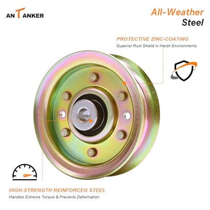 Antanekr 173437 532173437 Flat Idler Pulley for Craftsman Lawn Mower Tractor, Mower Pulley Fits Husqvarna Poulan 42” 44” Deck Replace 131494 532131494 173438 165888 LT16542 LT18452 LTH1342, 2 Pack - color: 2 pcs