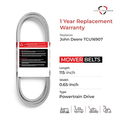 TCU16907 Mower PTO Belt Replacement for John Deere, Length 115.5", Heavy-Duty, Durable, Aramid Cord Belt Compatible with John Deere Zero-Turn ZTrak Mowers 737, 757 - size: 115.5" x 5/8"
