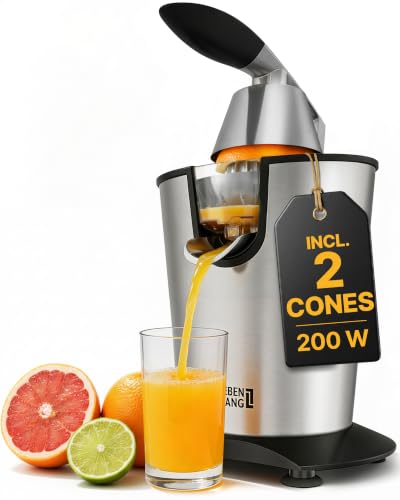 LEBENLANG Stainless Steel Electric Orange Juicer 200W I Incl. Stainless Steel Cone & BPA-Free | 24oz Electric Juicer Citrus Press Fruit Press I High Juice Yield for Oranges & Lemons - color: Silver