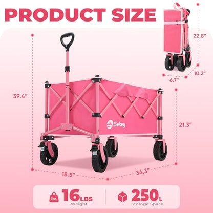 Sekey Collapsible Wagon, 300 lb Capacity, 29 in Cargo Bed, Compact Fold - color: Pink