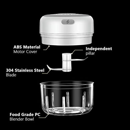 Electric Mini Garlic Chopper, 100ML Food Chopper Garlic Mincer USB - color: 100ML White