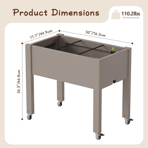 Raised Garden Bed with Wheels, Resin Elevated Planter Box, Gray - color: Gray, size: 26.3" H