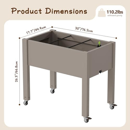 Raised Garden Bed with Wheels, Resin Elevated Planter Box, Gray - color: Gray, size: 26.3" H