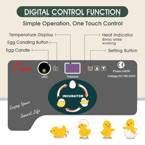 12 Egg Incubator - Automatic Egg Turner, Temperature Control, Built-in Candler, Auto Water Refill for Hatching Chicken, Duck, Quail & Bird Eggs - size: 12-EGGS