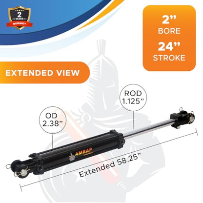 2x24 Hydraulic Cylinder - 2 Bore 24 Stroke Double Acting Tie Rod Hydraulic Cylinder 2500 PSI - size: 2x24
