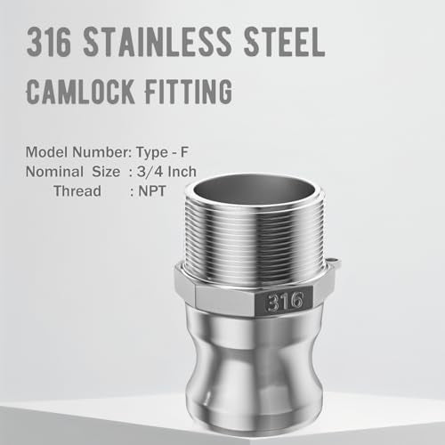 316 Stainless Steel 3/4" NPT Camlock Fitting - Female & Male Thread - size: Cam lock 3/4" Type D + Type F