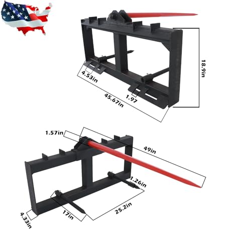 49" 3000lb Heavy Duty Attach Hay Bale Spear Skid Steer Tractor Loader Quick Tach