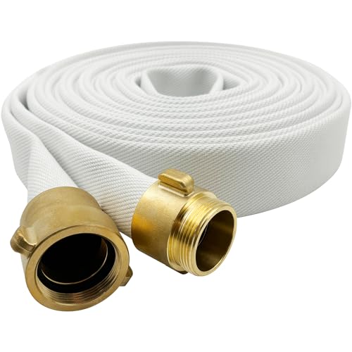 SAFBY Fire Hose - 1 1/2 inches x 50' Lay Flat Water Hose - Firehose White Industrial Hose - NPSH/NPT Couplings - size: 1.5inch/50ft/NPSH(NPT)