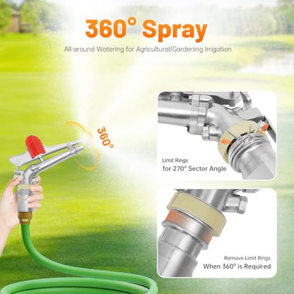 Agricultural Irrigation Spray Gun, 1.5" Adjustable 360° Rotation Metal Lawn Sprinkler, 80M Large Area Spraying System for Farms Orchards Tea Gardens Plant Irrigation - size: D