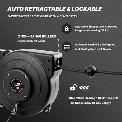 Retractable Air Hose Reel, 1/4 IN x 45 FT Hybrid Air Hose Max 300 PSI, Air compressor hose reel with 5 ft Lead in, Ceiling/Wall Mounted air hose reel,Heavy Duty air tool