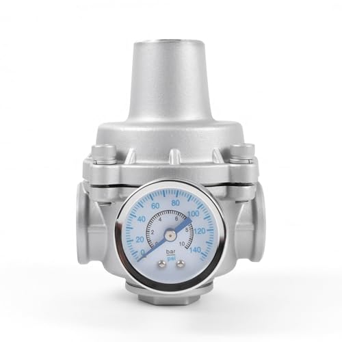 Water Pressure Regulator valve with Gauge, 1/2" NPT Adjustable RV Water Pressure Regulator, 304 Stainless Steel Water Pressure Reducing Valve for Garden, Home, Industrial Use - size: 0.5 Inch