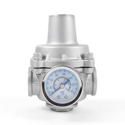 Water Pressure Regulator valve with Gauge, 1/2" NPT Adjustable RV Water Pressure Regulator, 304 Stainless Steel Water Pressure Reducing Valve for Garden, Home, Industrial Use - size: 0.5 Inch