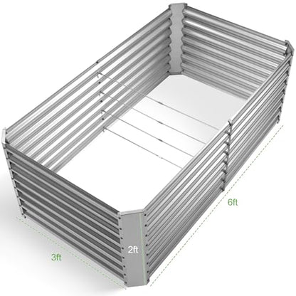 Land Guard 2 Pack 6×3×2 ft Galvanized Metal Raised Garden Bed, 2FT Deep Root Elevated Planter Box Steel Large Vegetable Flower Bed Kit, Silver