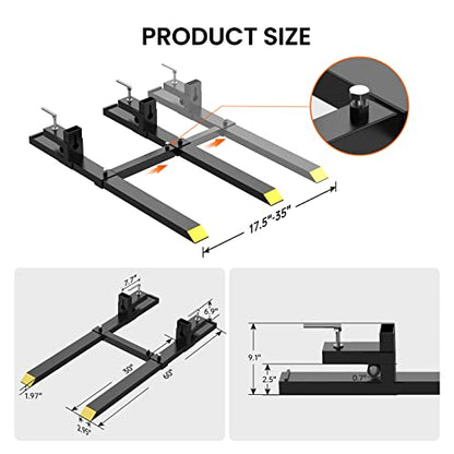 Clamp On Pallet Forks 60 in 2000 LBS with Adjustable Stabilizer Bar, Heavy Duty Front Loader Forks, Fork Attachment for Skid Steer, Loader Bucket - size: 60" 2000Lbs Bar