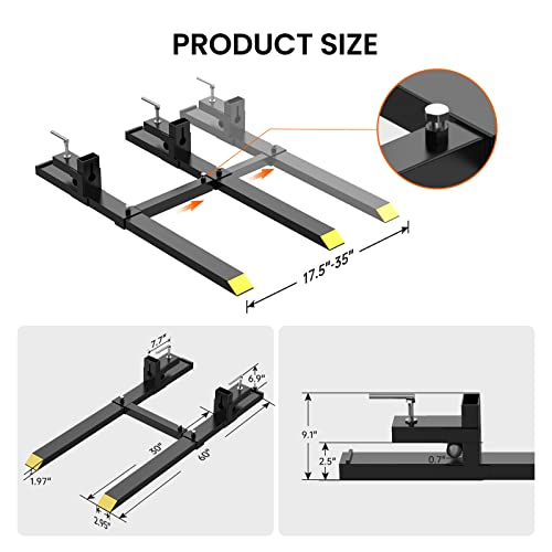 2000lbs Clamp on Pallet Forks, 60" Heavy Duty Fork Rack with Adjustable Stabilizer Bar for Loader Bucket Skidsteer Tractor