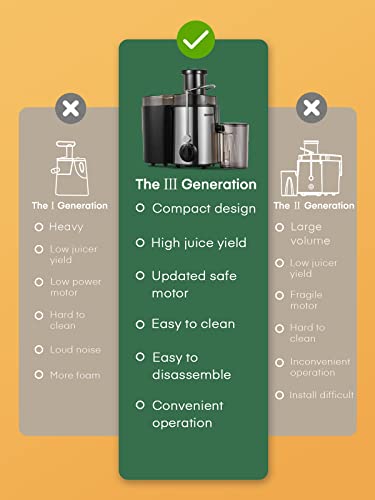 HOUSNAT Juicer Machines for Whole Fruit and Vegetables, 3 Speed Setting - color: Silver