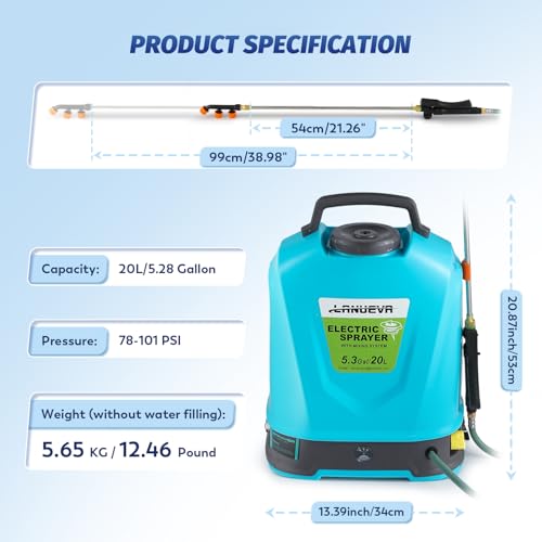 LANUEVA 5.28 Gal/20L Battery Powered Sprayer 78-101 PSI with Mixing System