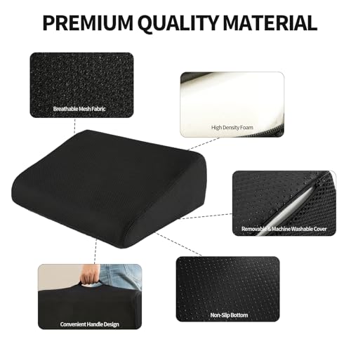 HOMBYS High Density Foam Car Seat Cushions for Short People,Car Booster Seat for Short Drivers,Ultra Thick Adult Booster Seat for Car Driving,Wedge Seat Cushion 6" Thickness,Black Mesh Cover - size: 17“x14"x6"