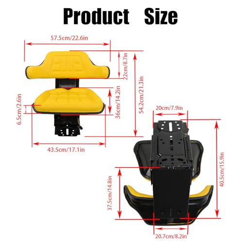 Yellow Adjustable Tractor Suspension Seat Replacement for Tractor 5200 5210 5300 5310 5510 Equipped Integrated Armrest