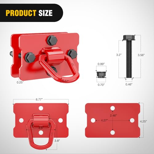 Nilight 1/2" Heavy Duty Trailer D Ring Tie Down Anchors with Backing Plates - color: Red, size: D Ring