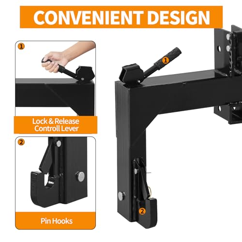 3-Point Quick Hitch Category 1 Tractor Implement Adaption, No Bushings Required, Red Powder Coat, 3000 Lb Lift Capacity