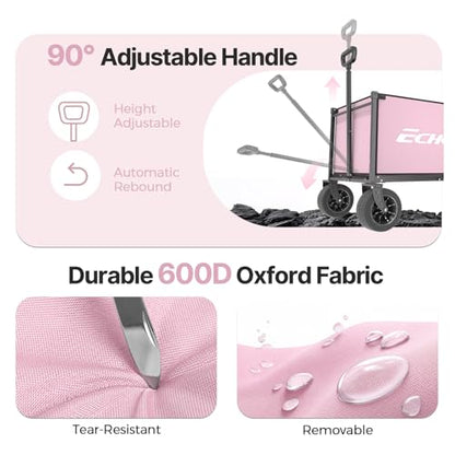 EchoSmile Collapsible Wagon Cart, Heavy Duty 400lbs Capacity, Pink - color: Pink&gray