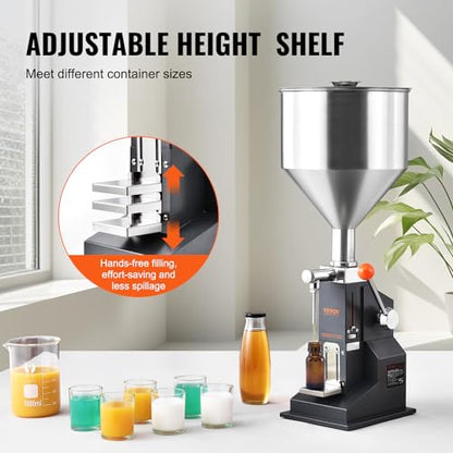 VEVOR Manual Paste Liquid Filling Machine, 5-100ml Adjustable Bottle Filling Machine, Stainless Steel Liquid Filler with 11.5L Hopper for Milk Water Juice Shampoo Honey - size: Manual:5-100ml