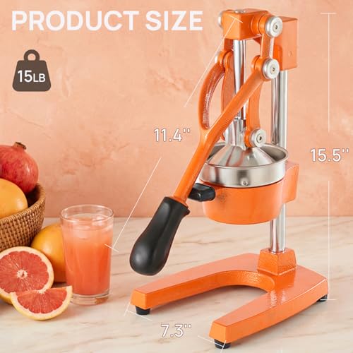 Cast Iron Juicer, Heavy Duty Manual Citrus Juicer - color: Orange