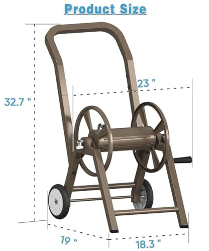 Artigarden Garden Hose Reel Cart with Wheels, Holds 165 ft of 5/8’’ Hose Outdoor Heavy Duty Powder-coated Steel Water Storage Holder Rack with 3.9 Ft Leader Hose for Outside Lawn Yard, Brown