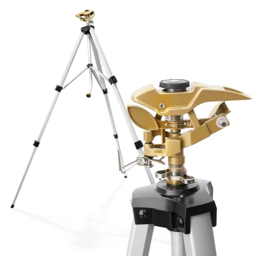 RESTMO Tripod Sprinkler 48” Large Full Metal Impact Sprinklers for Yard | 360° Rotation & Height Adjustable, Tripod Base with Impact Head, Heavy-Duty Zinc Alloy for Large Yard & Lawn Irrigation - size: 1 Pack