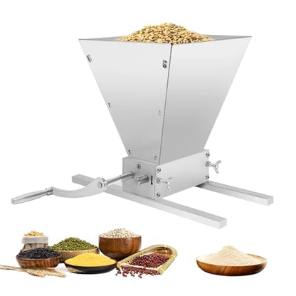 Manual Grain Crusher Mill, Stainless Steel Dry Cereals Grinder Crusher Malt Mill Adjustable Hand Grain Mill Low Speed Drill Malt Crusher Gap Grinder Dry Grinder for Kitchen,Not Applicable to Legumes - color: Opening-8.5*8.5inch