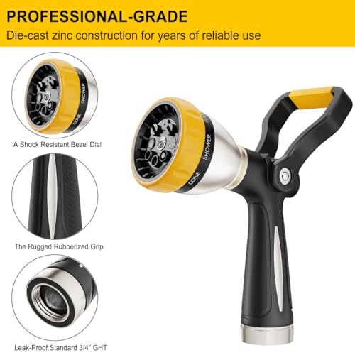 FANHAO Fireman Style Garden Hose Nozzle Heavy Duty Metal, 8 Spray Patterns - color: Yellow