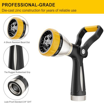 FANHAO Fireman Style Garden Hose Nozzle Heavy Duty Metal, 8 Spray Patterns - color: Yellow