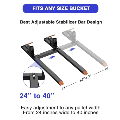 Heavy Duty 60" Tractor Bucket Pallet Forks - 4000 Lbs Clamp-On Fork Attachment for Skid Steer, Loader with Adjustable Stabilizer Bar