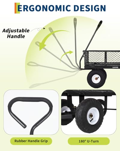 400LBS Black Foldable Steel Mesh Utility Wagon for Backyard Lawn Heavy Hauling - color: Black