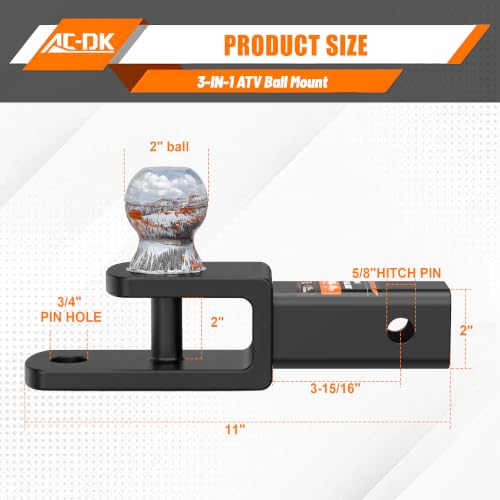 ATV/UTV Trailer Hitch Ball Mounts Fits 2 inch Receiver - size: 3-in-1 Mount – Fits 2" Receiver