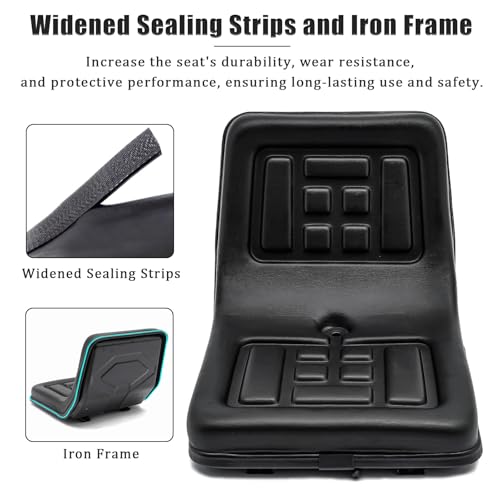 Universal Tractor Seat - Adjustable PVC Leather, High Back Replacement for Tractors, Forklifts, Riding Mowers - Ergonomic Design, High Compatibility, Black