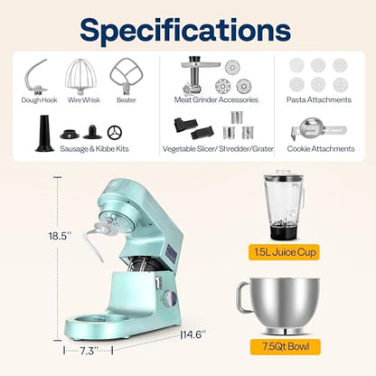VIVOHOME 9-in-1 Stand Mixer with Fermentation & Timer, 7.5-Quart, Blue - color: Blue, size: 9-in-1