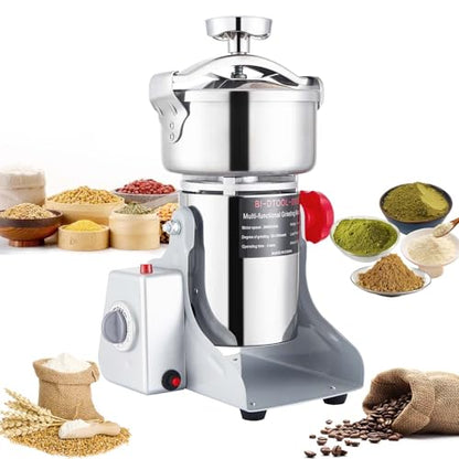 BI-DTOOL Electric Grain Mill Grinder 2000W Dry Material Grinding Machine 800g Stainless Steel Pulverizer 36000r/min High-speed Grain Mill 270° swingable Superfine powder for Home and Commercial 800g - size: 800g