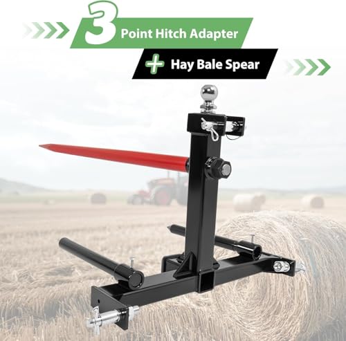 Wutist 3 Point 47" Hay Spear Gooseneck Drawbar Trailer Hitch Fit for All Category 1 Tractors 3000lbs W/ 2 Stabilizers Ball Hay Quick Hitch Attachment Black Steel Powder Coated