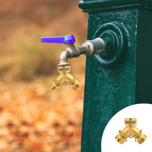 Hourleey Brass Garden Hose Splitter (2 Way), Solid Brass Hose Y Splitter 2 Valves with 2 Extra Rubber Washers (2 PACK) - size: 2 Pack - 2 Way